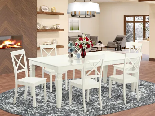 Miniatura 2 de East West Furniture LGBO7-LWH-W - Juego de cocina de 7 piezas que consta de una mesa rectangular con hojas de mariposa y 6 sillas de comedor, 42 x