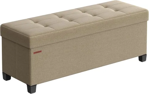 Miniatura 12 de SONGMICS Banco otomano de almacenamiento, reposapiés plegable con patas, 15 x 43 x 15.7 pulgadas, banco de extremo de cama, baúl de almacenamiento