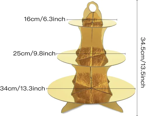 Miniatura 7 de Lainrrew Soporte dorado para cupcakes de 3 niveles, reutilizable y portátil, fácil de montar
