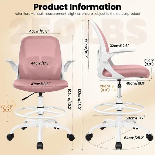 Miniatura 3 de Primy Silla de Dibujo Técnico Silla de Oficina Alta con Reposabrazos Abatibles Silla Ejecutiva Ergonómica de Computadora para Escritorio de Pie