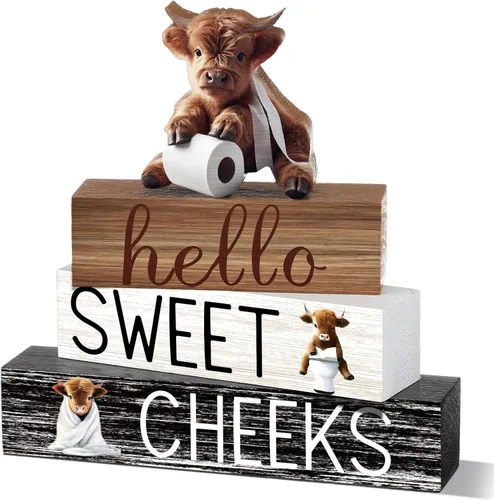 Miniatura 20 de Cinnvoice 4 piezas de decoración de baño de gato negro, decoración de baño de granja Hello Sweet Cheeks, centro de mesa, regalo para Navidad, San