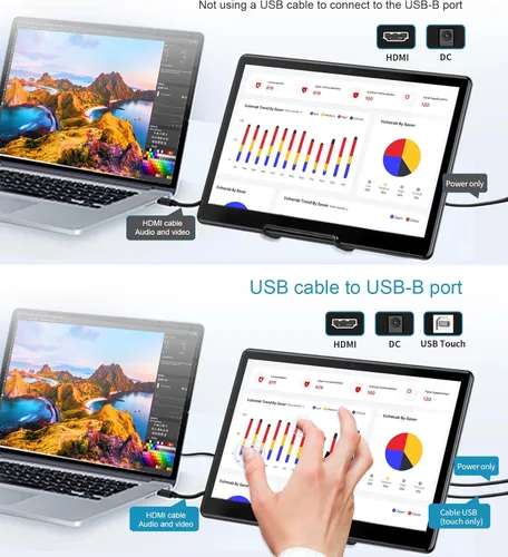 Miniatura 6 de Monitor de pantalla táctil portátil de 15.6 pulgadas, FHD 1920 × 1080 IPS Ra Pi Monitor de pantalla táctil para portátil HDMI, VGA, DVI, pantalla