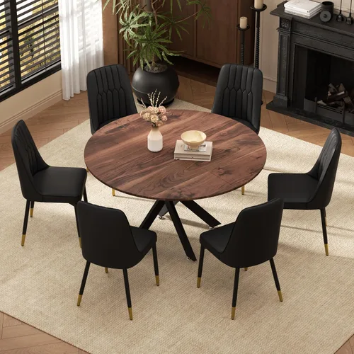 Miniatura 23 de RGZ Juego de mesa de comedor redonda negra de mediados de siglo para 2, mesa de cocina pequeña de madera circular de 36 pulgadas y 2 sillas