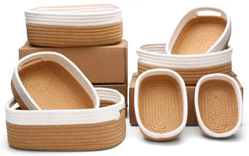 Miniatura 9 de Juego de 7 cestas tejidas de cuerda de algodón, canasta pequeña para guardería, mascotas, Montessori, cajas de juguetes para perros y gatos, cubos