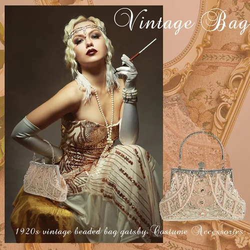 Miniatura 6 de Bolsos de noche vintage con cuentas de los años 20, bolso de mano para mujer, accesorios de fiesta de boda formal de los años 20