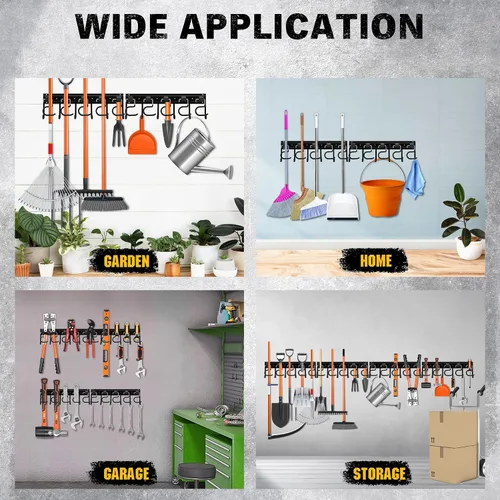 Miniatura 7 de ELEAD Organizador de herramientas de jardín ajustable de metal de 68 pulgadas: organizador de herramientas de garaje para montaje en pared con Negro