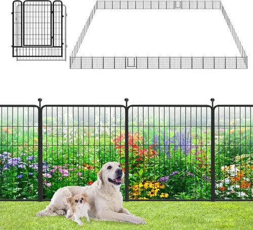 Miniatura 18 de Valla de Jardín con Puerta Cercado de Metal para Patio, 32 pulgadas x 23 pies 10 Paneles de Valla Sin Excavación Paneles de Valla Temporal