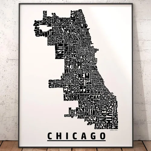 Miniatura 7 de Impresión del mapa del vecindario de Chicago, impresión firmada de mi arte original de mapa de tipografía de Chicago dibujado a mano