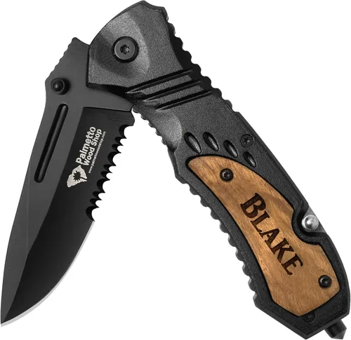 Cuchillo de Bolsillo Palmetto Wood Shop - Regalos Grabados con Láser para Hombres, Cuchillo Personalizado para Caza, Acampada, Uso Diario - Cuchilla