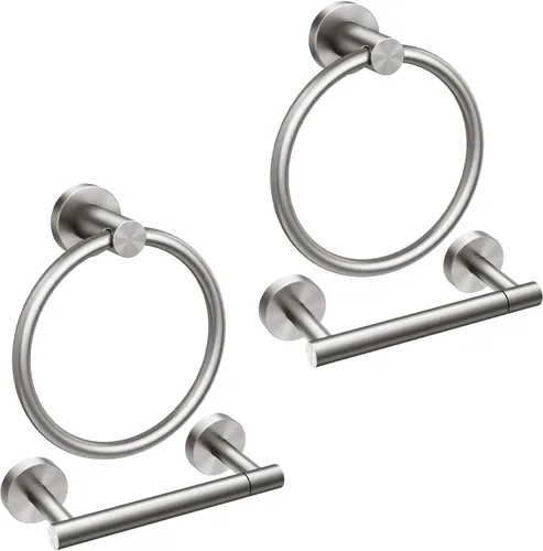 Miniatura 15 de FORIOUS Soporte de pared para papel higiénico, SUS304 de acero inoxidable con doble poste giratorio para rollo de papel higiénico y juego de anillos