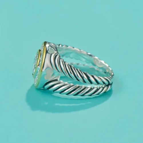 Miniatura 3 de UNY JEWEL Anillo de alambre trenzado de dos tonos con vástago dividido pavé CZ joyería inspirada en el diseñador único anillo de moda para mujer