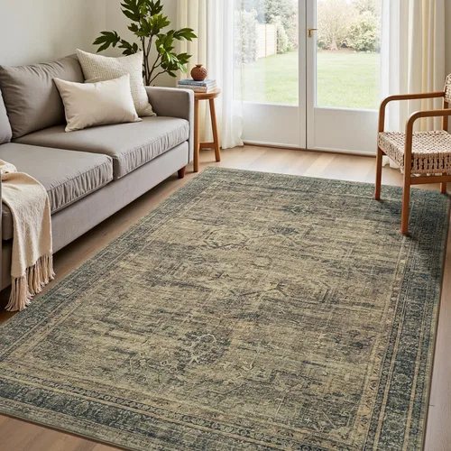 Miniatura 9 de Alfombra lavable de 2 x 3 pies, color beige floral, tapete para puerta de entrada interior, tapetes de cocina para piso, color blanco crema