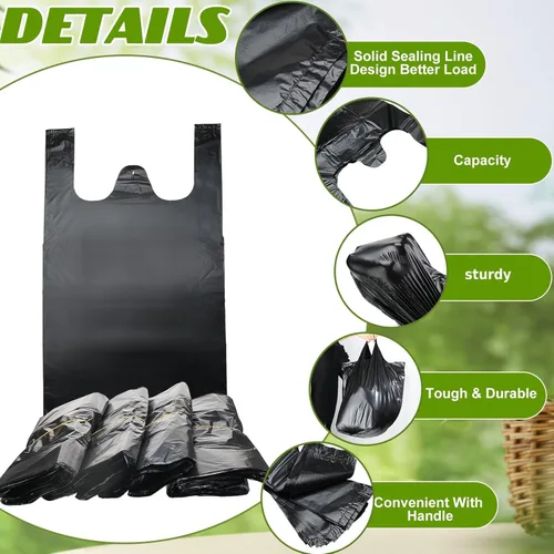 Miniatura 4 de Kisston 400 bolsas de plástico para camisetas de tamaño jumbo con asas, 35 micrófonos, bolsas grandes de plástico liso para comestibles, gruesas