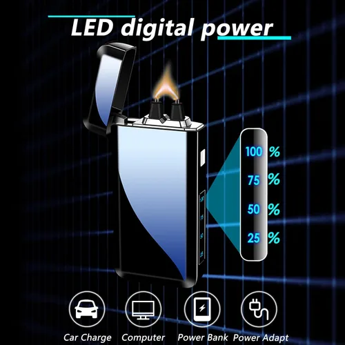 Miniatura 2 de Encendedor eléctrico recargable con arco de llama grande, tipo C, plasma, resistente al viento, encendedor fresco con chip inteligente
