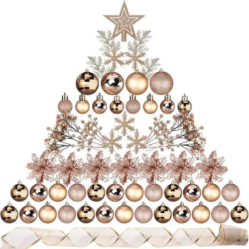 Miniatura 19 de Sratte 94 piezas de adornos para árbol de Navidad, adornos de bolas de Navidad con purpurina, flores de nochebuena, decoraciones con bayas Azul