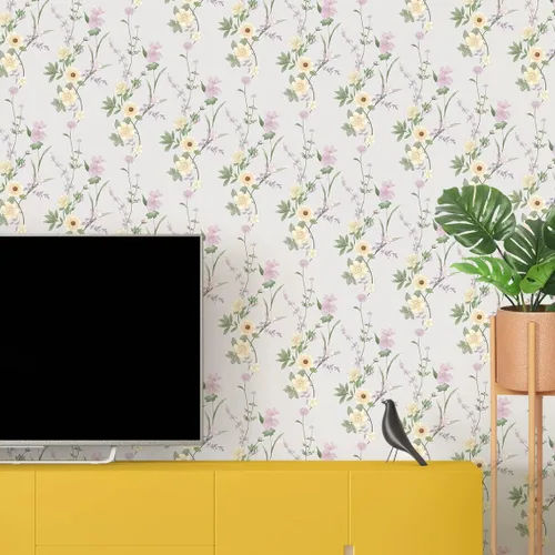 Miniatura 9 de LiveGallery Papel tapiz de flores amarillas, papel tapiz de hojas verdes, papel tapiz extraíble para dormitorio, cuarto de bebé, sala de estar, TV