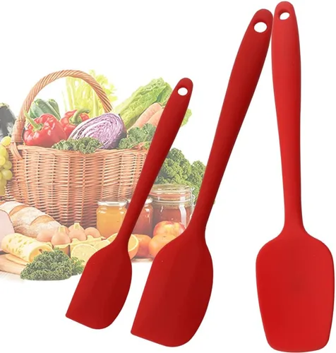 Miniatura 5 de Juego de espátulas de silicona, espátula de cuchara de goma, espátula resistente al calor, diseño de una pieza, espátula sin costuras, espátula rojo