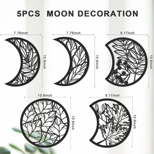 Miniatura 2 de Jetec 5 piezas de arte de pared de fase lunar para colgar en la pared, frontones de madera, fase lunar espiritual, dormitorio, nórdico, bohemio