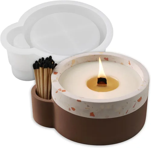Wehous Portavelas grande de resina de silicona, molde de cemento para concreto, recipientes de vela únicos, soporte para joyas, recipiente redondo,