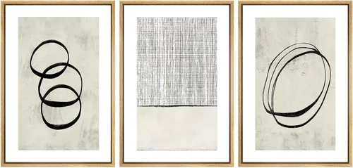 Miniatura 538 de SIGNWIN Lienzo enmarcado para pared, arte con pinceladas de flujo neutro en tonos beige abstractos, ilustraciones, arte moderno, decorativo
