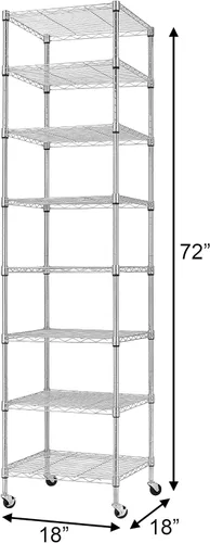 Miniatura 3 de Finnhomy Estantería de alambre resistente de 8 niveles con ruedas de 18 x 18 x 72.8 pulgadas, 8 estantes, estante de almacenamiento de metal, tubo