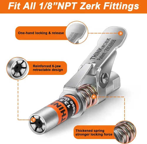 Miniatura 6 de THINKWORK Juego de acoplador de pistola engrasadora, acopladores de pistola engrasadora con bloqueo fuerte con adaptador de acoplador de grasa