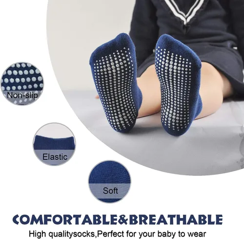 Miniatura 4 de EPEIUS Calcetines de corte bajo antideslizantes para recién nacidos, niños y niñas, calcetines de tobillo con empuñaduras, 12 pares
