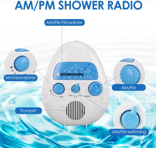 Miniatura 3 de Radio de ducha con altavoz integrado, radio de baño colgante con perilla giratoria para una fácil afinación y control de volumen.