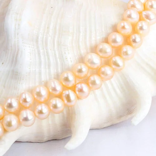 Miniatura 2 de Fabricación de joyas naturales de 0.197-0.236 in cultivadas casi redondas de agua dulce perlas espaciadoras sueltas hebra de 14 pulgadas (rosa)