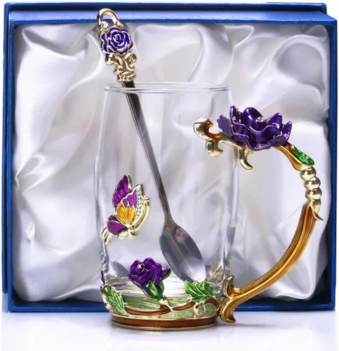 Miniatura 7 de Taza de té de flor, taza de té, taza de café de vidrio azul (Blue Tall)