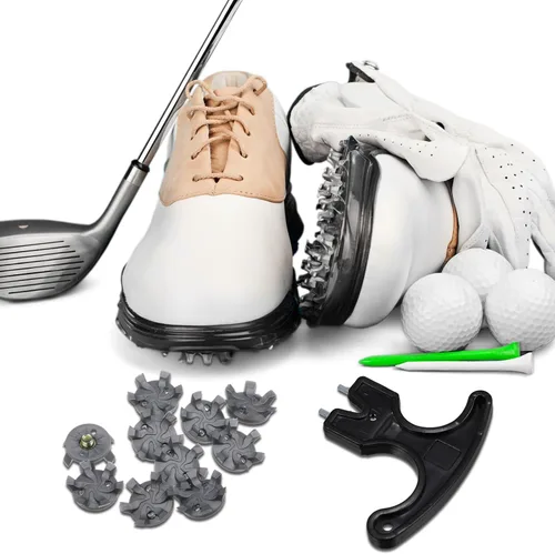 Miniatura 3 de Shappy Juego de 51 piezas de repuesto para zapatos de golf, 50 tacos de zapatos de golf con 1 llave de tacos negros, tornillo de rosca de metal