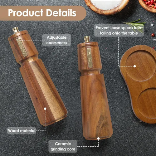 Miniatura 2 de Juego de molinillo de sal y pimienta de madera con cepillo y cuchara, molinillo manual de sal y pimienta de 8 pulgadas, grosor ajustable, molinillo