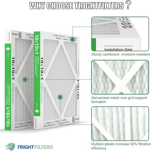 Miniatura 5 de TRIGHTFILTERS - 6 filtros de aire de 10x10x1, filtros plisados MERV 8 duraderos para hogar HVAC AC, filtros de aire acondicionado compactos
