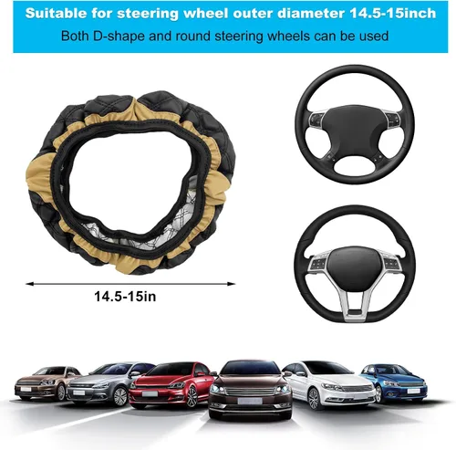 Miniatura 2 de povtii Funda para volante de automóvil, 15 pulgadas, cuero antideslizante, protector de volante de automóvil, alfombrillas de funda suave universal