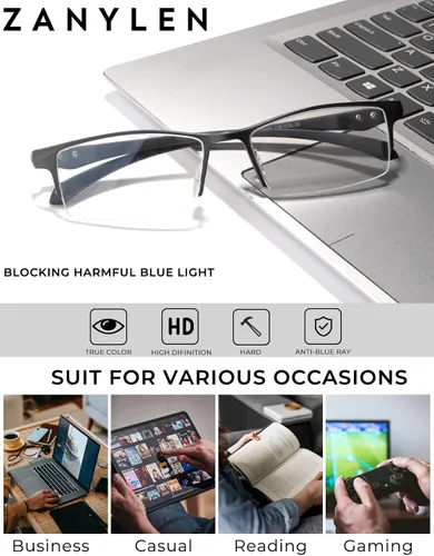 Miniatura 3 de ZanyLen Blue Light Glasses for Men Semi Rimless Rectangular Computer Glasses