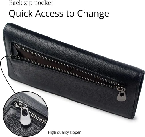 Miniatura 4 de Bveyzi Billeteras de cuero ultrafino con bloqueo RFID para tarjetas de crédito, billetera plegable para mujer