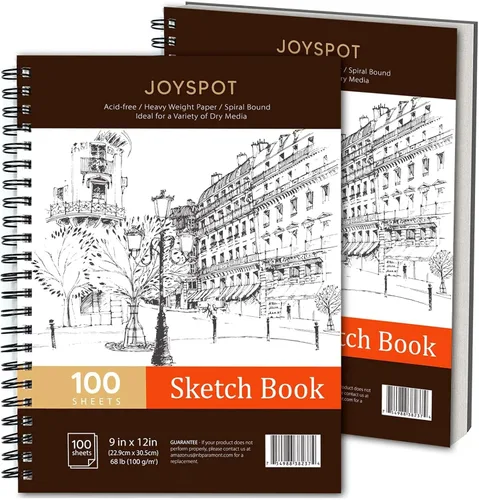 JOY SPOT! Cuaderno de bocetos de 9 x 12 pulgadas, paquete de 2, 200 hojas (68 libras/3.53 oz/m²), bloc de bocetos de artista encuadernado en espiral