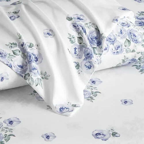 Miniatura 5 de HYPREST Sábanas azules florales tamaño queen, sábanas de bolsillo profundo de 18 pulgadas 1800 hilos, 4 piezas de sábanas florales suaves