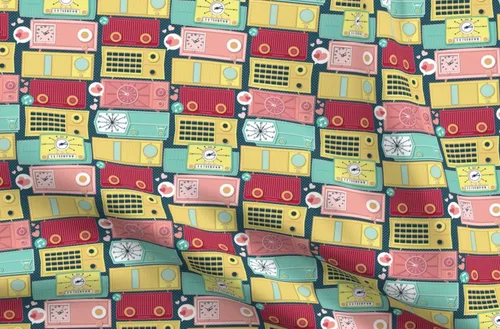 Fabric Vintage Small Scale Fifties Music Pastel Colors Red Retro Aqua Fun Printed on Chiffon Fabric Fat Quarter - Sewing Fashion Apparel Dresses