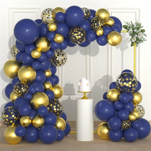 Miniatura 10 de Kit de arco de guirnalda de globos azules y negros dorados, globos azul real y negro dorado para hombres, 30º 40º videojuego, cumpleaños, boda