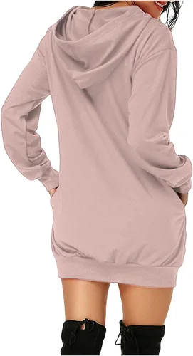 Miniatura 3 de Sudadera con capucha Vestidos de otoño Mujer Bolsillos Capucha Mini Vestido Jersey Manga Larga Vestidos de Sudadera