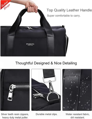 Miniatura 3 de Bolsa de gimnasio para mujer con compartimento para zapatos y bolsillo para artículos húmedos, bolsa de lona para viajes, deportes, fitness