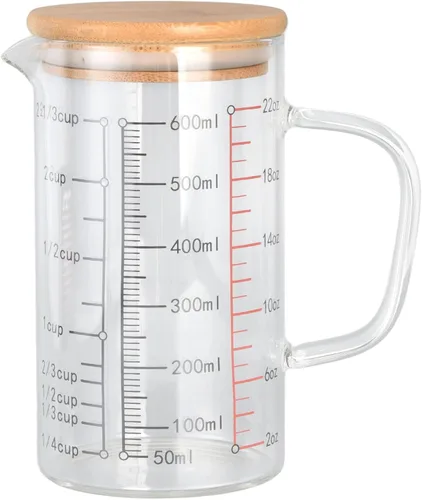Miniatura 7 de Vaso medidor de vidrio, con boquilla en forma de V, con mango aislante, tazas medidoras de líquidos con tapa, para el hogar, uso en restaurantes