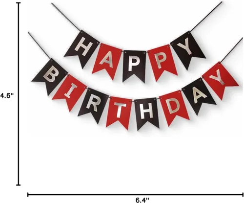 Miniatura 6 de Cartel de feliz cumpleaños de color rojo, plateado y negro, decoración para niños, niñas, hombres y mujeres, aniversario, fiesta de cumpleaños