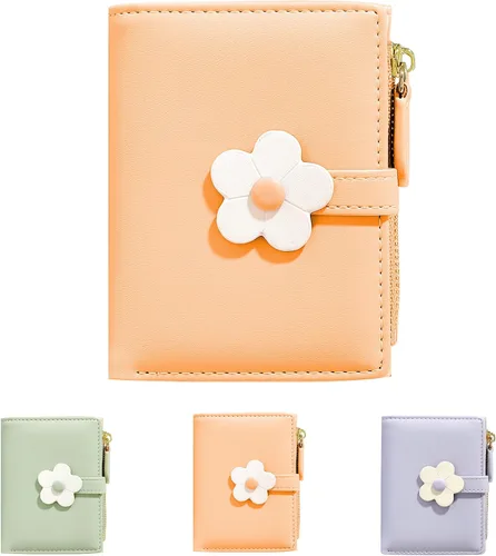 Miniatura 58 de MEISEE Billetera pequeña para niñas y mujeres, billetera de tres pliegues, bolsillo para efectivo, con estampado de flores, monedero con ventana