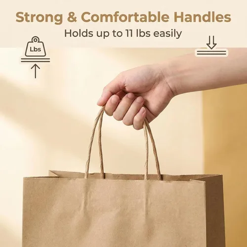 Miniatura 3 de PAICUIKE 130 bolsas de papel marrón con asas, bolsas de regalo marrones a granel, varios tamaños para fiestas, venta al por menor y uso comercial