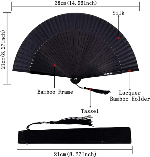 Miniatura 2 de Abanico plegable de seda y bambú, 8.27 pulgadas (21 cm), estilo retro, vintage, elegante y encantador, chino/japonés, regalo para mujeres y niñas