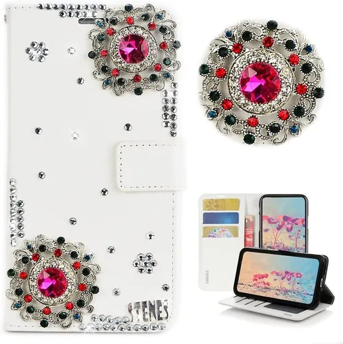 Miniatura 40 de Bling - Funda tipo cartera para teléfono compatible con Samsung Galaxy Z Fold 3 5G, elegante, hecha a mano en 3D con cristales y mariposas