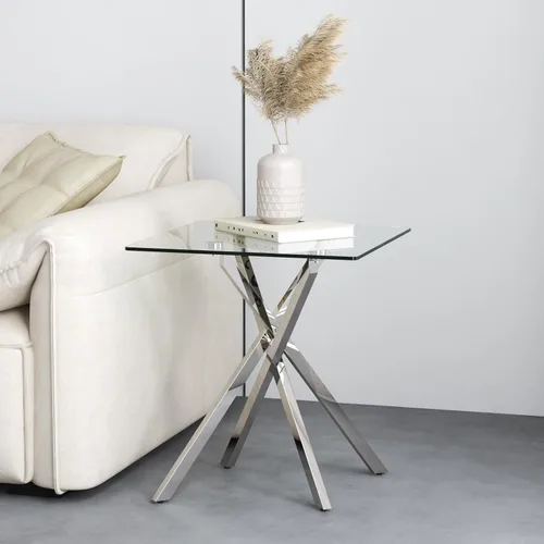 Miniatura 10 de Mesa auxiliar pequeña con patas de metal, mesa auxiliar cuadrada de vidrio templado moderna para sala de estar, sofá, oficina en casa