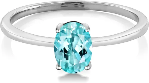 Miniatura 93 de Gem Stone King Anillo de compromiso solitario con piedra preciosa de oro blanco de 10 quilates, ovalado, 0.27 x 0.19 pulgadas, anillo de promesa